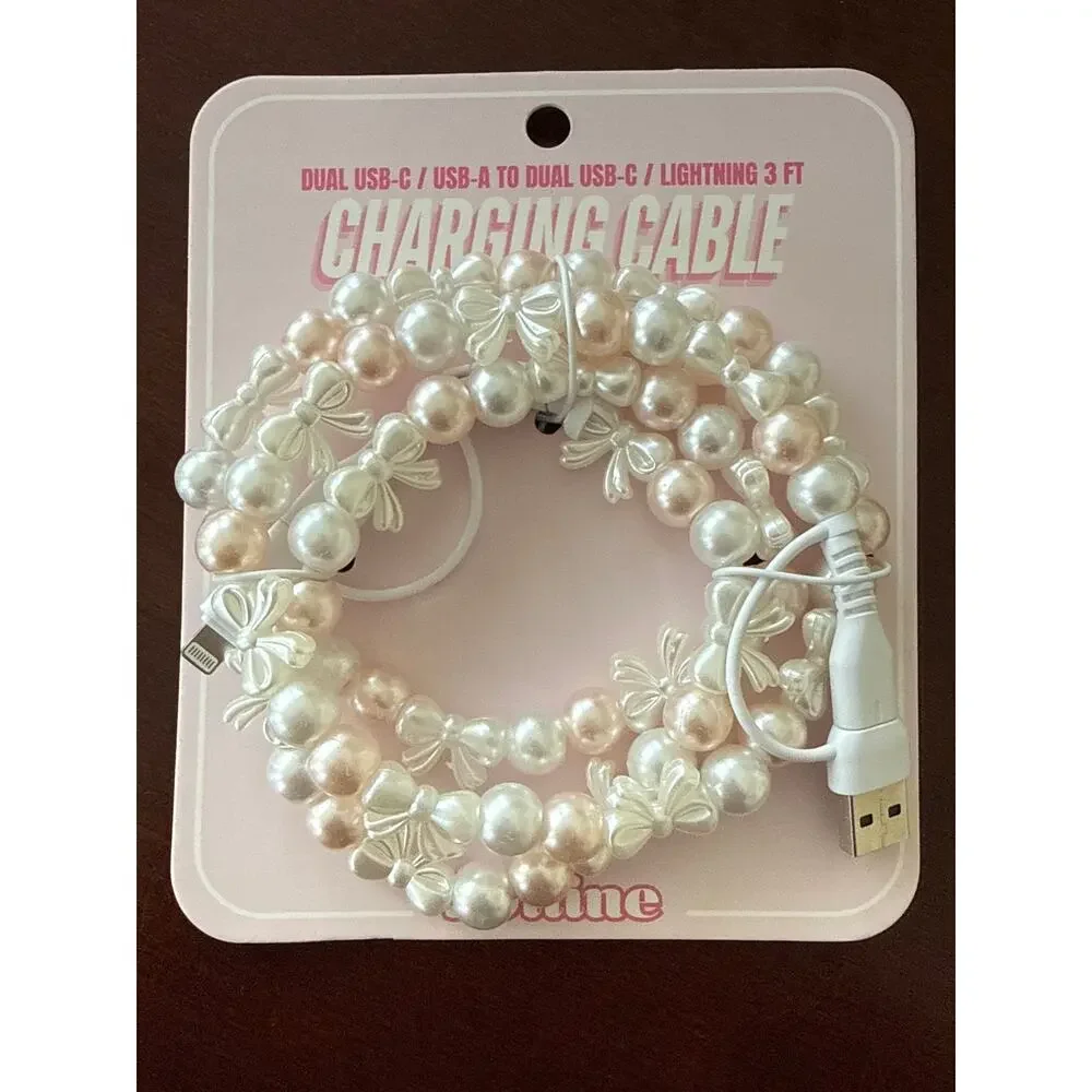 Bows & Pink Pearls Beaded Phone Charging Cable